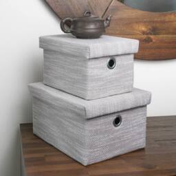 JVL Serena Lidded Rectangular Storage Baskets - Set of 2 in Light Grey - thumbnail 7