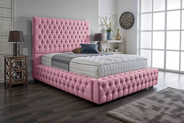 UK Bed Furniture Duchess Ottoman Gas Lift Upholstered Bed Frame with 54 Inch Headboard in Pink - Size: Double - image 1