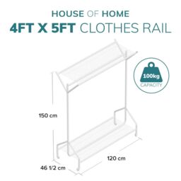 House of Home Clothing Rail Heavy Duty Hanging Clothes Shoe Hat Rack Shelves With Wheels 4ft x 5ft in Black - thumbnail 2