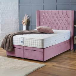 "BSSPOKE Olivia Ottoman Divan Bed Plush Velvet 54"" Headboard & No Mattress in Pink - Size: King" - thumbnail 1