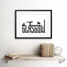 "Wee Blue Coo Glasgow City Scotland Landmarks Silhouettes 12x16"" Framed Art Print in White - Size: W12"" x H16""" - thumbnail 2