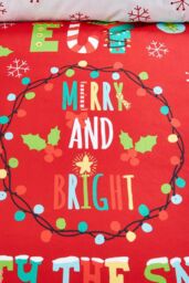 Fusion 'Santa's Little Helper' Text Crazy Festive Print Duvet Cover Set in Red - Size: Single - thumbnail 3