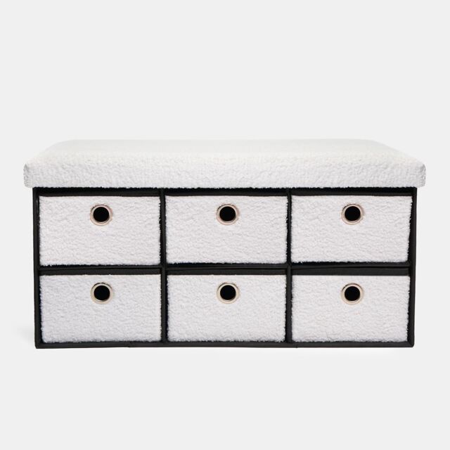 OHS Storage Cube Unit 6 Draw Ottoman Space Saving Chest Shoe Boucle Organiser in White - image 1