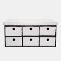 OHS Storage Cube Unit 6 Draw Ottoman Space Saving Chest Shoe Boucle Organiser in White - thumbnail 1