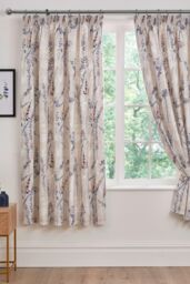 Dreams & Drapes 'Wild Stems' Pair of Pencil Pleat Curtains With Tie-Backs in Blue - Size: 168 cm width x 183 cm drop - thumbnail 1