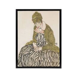 "Artery8 Egon Schiele Edith With Striped Dress Framed Canvas Wall Art Print - Size: W12"" x H16""" - thumbnail 1