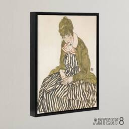 "Artery8 Egon Schiele Edith With Striped Dress Framed Canvas Wall Art Print - Size: W12"" x H16""" - thumbnail 2