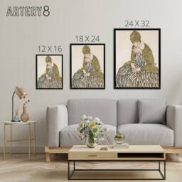 "Artery8 Egon Schiele Edith With Striped Dress Framed Canvas Wall Art Print - Size: W12"" x H16""" - thumbnail 4