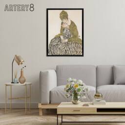 "Artery8 Egon Schiele Edith With Striped Dress Framed Canvas Wall Art Print - Size: W12"" x H16""" - thumbnail 3