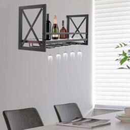Kelvenix Wine Rack Gin Shelf Rack Bottle 5 Glass Holder Wall Mounted in Black - Size: 0.6m2 - thumbnail 5