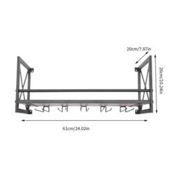 Kelvenix Wine Rack Gin Shelf Rack Bottle 5 Glass Holder Wall Mounted in Black - Size: 0.6m2 - thumbnail 2