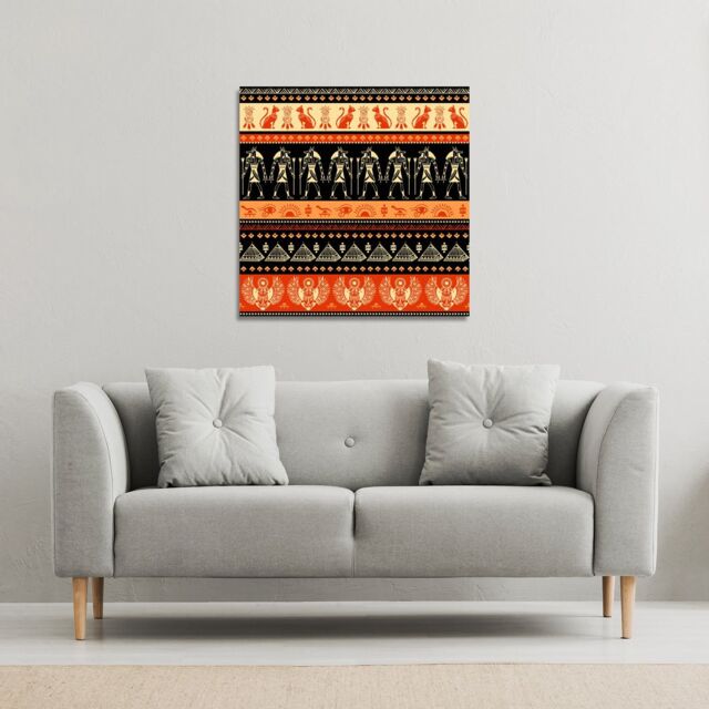 Benjamin Tate Design Egyptian Heiroglyphs in Orange & Black (Canvas Print) / 90 x 90 x 4cm in Natural - Size: 90 x 90 x 4 cm - image 1