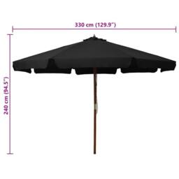Berkfield Home Outdoor Parasol with Wooden Pole 330 cm Black - thumbnail 5