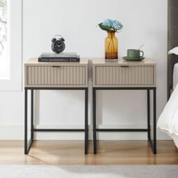 Melody Maison Pair Of One Drawer Bedside Tables - Hesley Taupe Stone Range in Grey - thumbnail 3