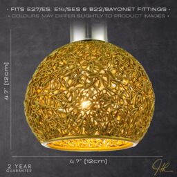 Happy Homewares Retro Industrial Style Round Twisted Wire Mesh Metal Lamp Shade in Gold - thumbnail 5