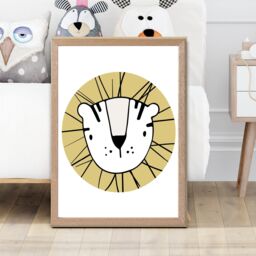 ARTZE Cute Yellow Lion Scandi Animal Framed Print SIZE: A4 with Oak Frame - thumbnail 2