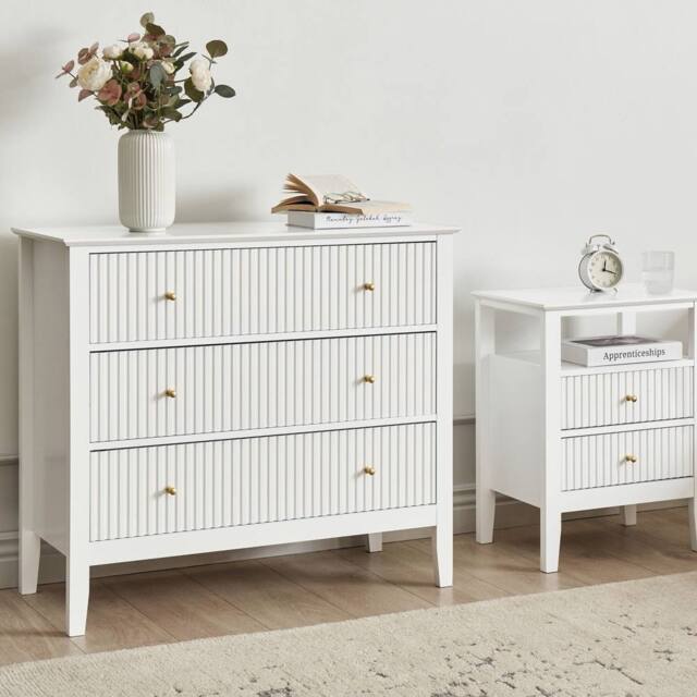 Wyld and Coco 3-Drawer Chest White MDF with Gold Handles - image 1