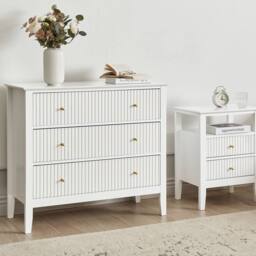 Wyld and Coco 3-Drawer Chest White MDF with Gold Handles - thumbnail 1