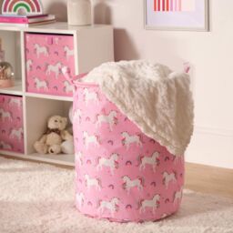 OHS Kids Laundry Basket Clothes Shoe Storage Toy Organiser Pop Up, Unicorn - Pink - thumbnail 1