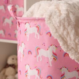 OHS Kids Laundry Basket Clothes Shoe Storage Toy Organiser Pop Up, Unicorn - Pink - thumbnail 2