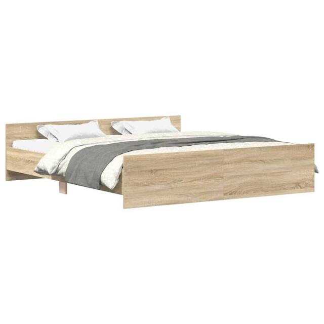 Berkfield Home Bed Frame with Headboard & Footboard Sonoma Oak 160x200 cm in Light Tan - image 1