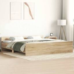 Berkfield Home Bed Frame with Headboard & Footboard Sonoma Oak 160x200 cm in Light Tan - thumbnail 2