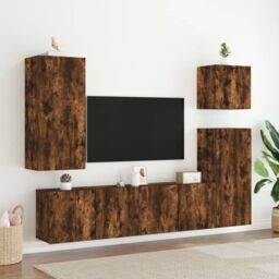 Berkfield Home TV Cabinets Wall-mounted 2 pcs Smoked Oak 80x30x41 cm in Brown - Size: 80 x 30 x 41 cm - thumbnail 3