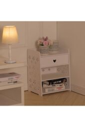 Living and Home 4-tier Hollow Carved Flower Pattern Wooden Side Table Nightstand with Drawer for Bedroom White - thumbnail 3
