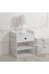 Living and Home 4-tier Hollow Carved Flower Pattern Wooden Side Table Nightstand with Drawer for Bedroom White - thumbnail 4