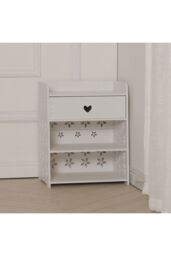 Living and Home 4-tier Hollow Carved Flower Pattern Wooden Side Table Nightstand with Drawer for Bedroom White - thumbnail 2