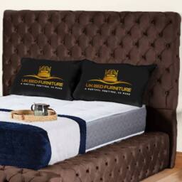 UK Bed Furniture Ambassador Upholstered Bed Frame with 54-inch Headboard - Slatted Base in Brown - Size: Double - thumbnail 2