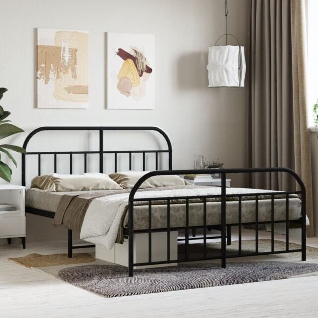Berkfield Home Metal Bed Frame with Headboard & Footboard Black 140x190 cm - image 1