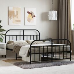 Berkfield Home Metal Bed Frame with Headboard & Footboard Black 140x190 cm - thumbnail 1
