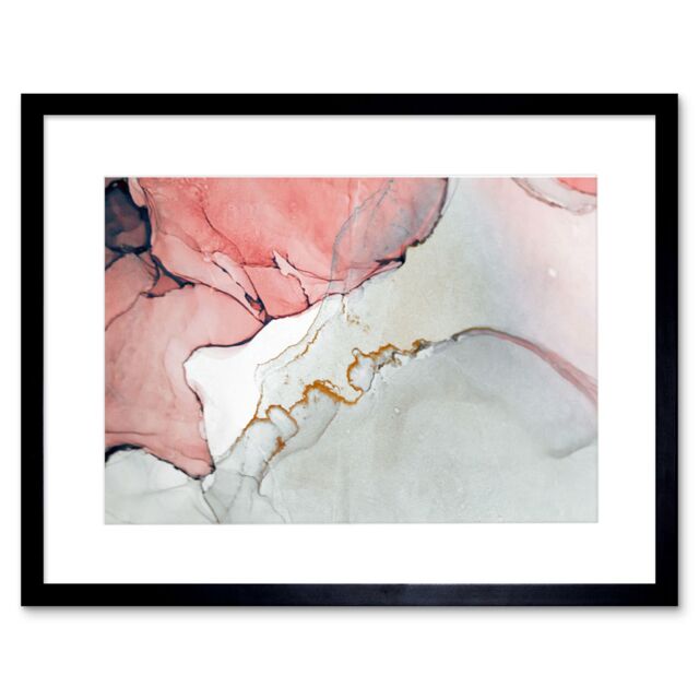 "Artery8 Wall Art Print Abstract Paint with Pink Grey Art Framed 9x7 inch in Black - Size: W7"" x H9""" - image 1