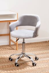 Orsina Comfortable Grey Velvet Home Office Chair with Curved Back, Ergonomic Work For Office, Movable Chair in Silver - thumbnail 6