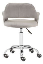 Orsina Comfortable Grey Velvet Home Office Chair with Curved Back, Ergonomic Work For Office, Movable Chair in Silver - thumbnail 5