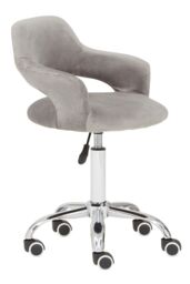 Orsina Comfortable Grey Velvet Home Office Chair with Curved Back, Ergonomic Work For Office, Movable Chair in Silver - thumbnail 7