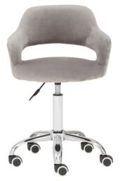 Orsina Comfortable Grey Velvet Home Office Chair with Curved Back, Ergonomic Work For Office, Movable Chair in Silver - thumbnail 2