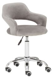 Orsina Comfortable Grey Velvet Home Office Chair with Curved Back, Ergonomic Work For Office, Movable Chair in Silver - thumbnail 3