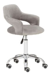 Orsina Comfortable Grey Velvet Home Office Chair with Curved Back, Ergonomic Work For Office, Movable Chair in Silver