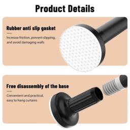 FORGEVIO 110-190cm Extendable Spring Tension Curtain Rod Voile Net Rail in Black - thumbnail 3