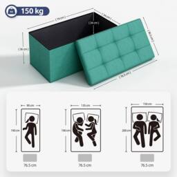 MCC Direct 76cm Rectangular Ottoman Foldable Storage Bench Upholstered Foot Rest in Green - thumbnail 7