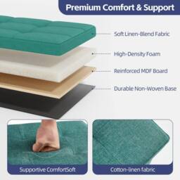 MCC Direct 76cm Rectangular Ottoman Foldable Storage Bench Upholstered Foot Rest in Green - thumbnail 4