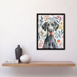 "Artery8 Elegant Great Dane Dog Lover Floral Pet Portrait Framed Wall Art - Size: W12"" x H16""" - thumbnail 4