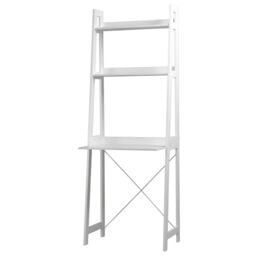 EONLION White Wooden Ladder Desk Computer Table With 2 Shelves Office Storage - thumbnail 2