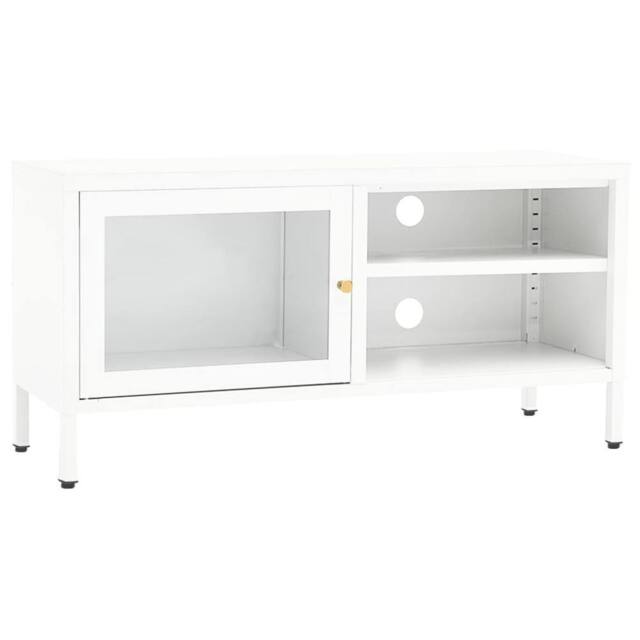 Berkfield Home TV Cabinet White 90x30x44 cm Steel & Glass - Size: 90 x 30 x 44 cm - image 1