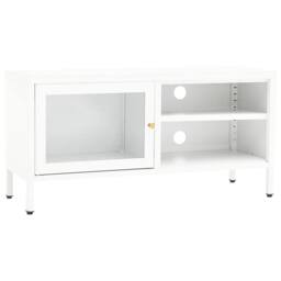 Berkfield Home TV Cabinet White 90x30x44 cm Steel & Glass - Size: 90 x 30 x 44 cm
