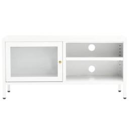 Berkfield Home TV Cabinet White 90x30x44 cm Steel & Glass - Size: 90 x 30 x 44 cm - thumbnail 3