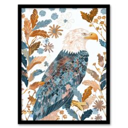 "Artery8 Bald Eagle on Autumn Tree Watercolour Folk Art Framed Wall Art - Size: W12"" x H16""" - thumbnail 1