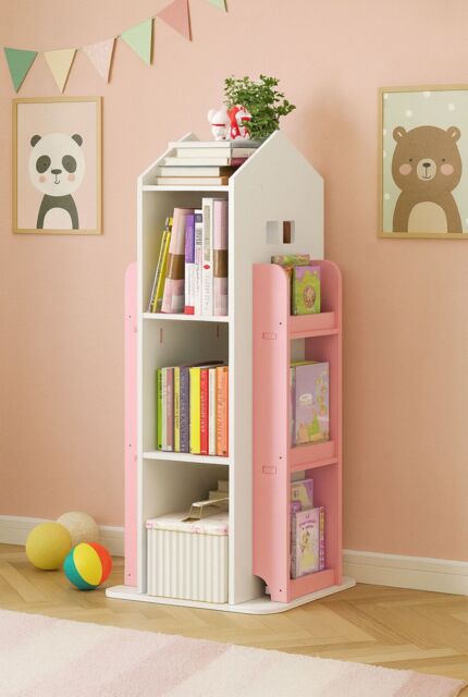 Neo Pink House Shaped 360° Rotating Kid's Children's Freestanding Bookshelf - image 1
